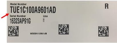 Label with model and serial number