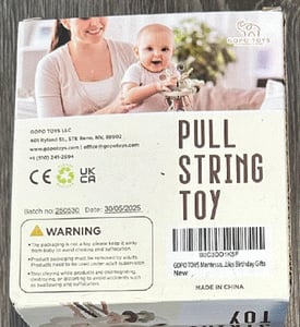 Batch number 250905, 250530, 250120, 240315, 231005 or 230610 is printed on the back of the recalled teething toy packaging
