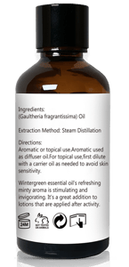 Recalled GM Gumili Wintergreen Essential Oil-Bottle Side Label