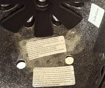 Size S is printed on a label inside of the helmet