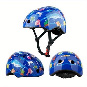 Recalled kid's bike helmet – blue with a sea world print