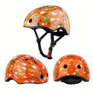 Recalled kid's bike helmet – orange with a dinosaur print