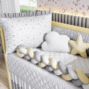 ecalled 6-Piece Yellow and Gray Braided Starry Crib Bedding Set, 156411