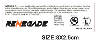 Recalled Hurtle multi-purpose children's helmet interior warning label