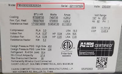 Recalled units have a model number that begins with PMH or PMC
