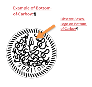 Saxco logo on bottom of recalled Carboy