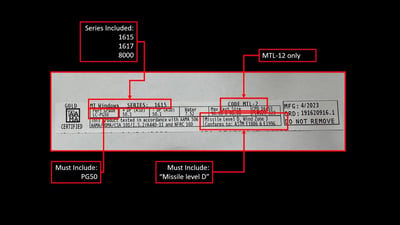 Label for MI 1615/1617 and Window World 8000 Series (Impact-Resistant)