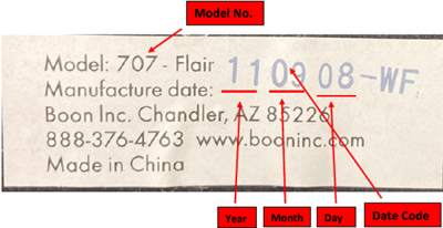 Recalled Boon Highchair Label