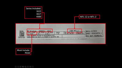 Label for MI 1615/1617 and Window World 4000 Series (DP50 upgrade)