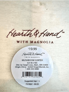 Recalled Hearth & Hand with Magnolia Toy Mushroom Peg Sorter product label