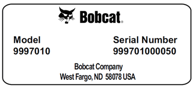 Recalled Bobcat Serial Number Label