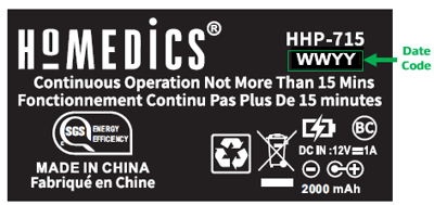 Sticker on the underside of the product barrel with model number HHP-715 and WWYY date code