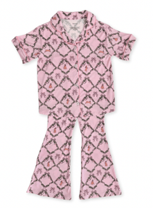 Recalled In My Jammers Button Up Flare Set – Bows print