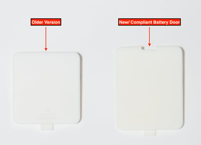 Recalled battery door and updated battery door