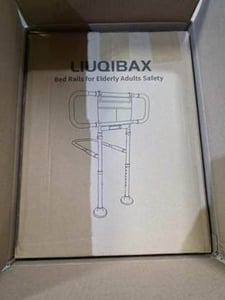 "LIUQIBAX" is printed on the recalled bed rail's packaging. Recalled Liuqibax Bed Rail - packaging