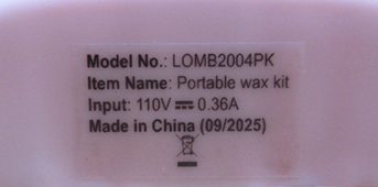 Model number LOMB2004PK is printed on the bottom of the wax warmer