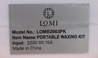The Lomi logo and model number are on the bottom of the wax warmer
