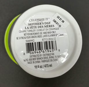 Label on the bottom of the Celebrate It ceramic travel mugs