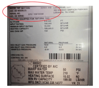 Location of the model number and serial number on data plate