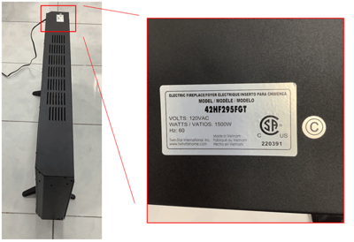 Top panel with label identifying model number