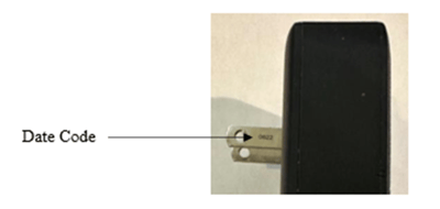 Location of WWYY date code printed on wall prong