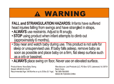 New seat warning label to be provided as part of the repair kit