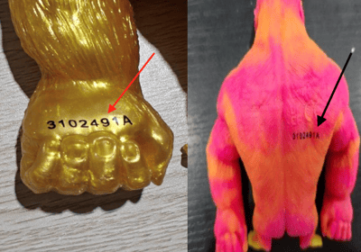 Location of the Date Code on the Jumbo Monkee (left) and Monkee Mega Assortment (right)
