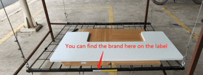 Location of brand name label on the recalled FLEXIMOUNTS Overhead Garage Storage Racks