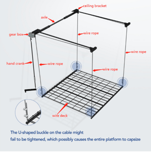 Location of the U-Shaped buckle on the recalled FLEXIMOUNTS Overhead Garage Storage Racks