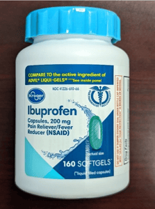Recalled Kroger Ibuprofen, 200 mg softgel capsules, 160 count bottle