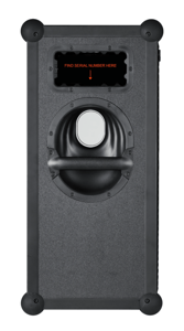 Serial number location printed on the slot-in compartment on the side of the speaker