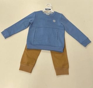 Recalled Pants with Blue Crewneck Top