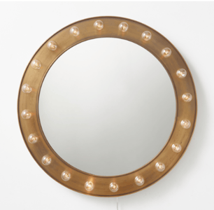 Recalled Round Mirror, Aged Brass