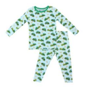 Recalled Free Birdees tight-fitting pajamas - long sleeves, green tractor print