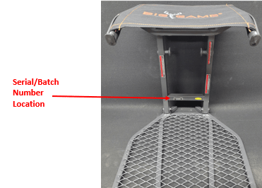 Location of Serial Number on Recalled The Captain Hang-on Treestand - Model: BGM-FP0050