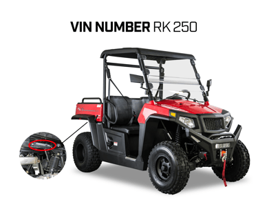 Recalled Hisun Motors Corp. U.S.A. utility vehicle VIN location