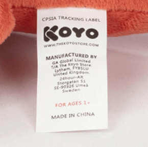 Fabric sewn in label stating "KOYO" and "Manufactured By GA Global Limited T/A The Koyo Store"