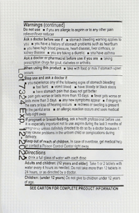Back of PhysiciansCare Aspirin packet