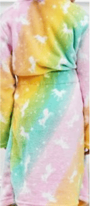 Recalled Children's Robe: yellow tie-dye with unicorns