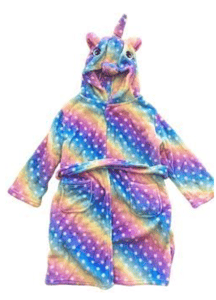 Recalled Children's Robe: blue/purple/orange with dots