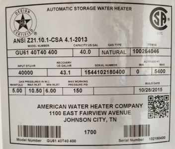 Sample rating plate