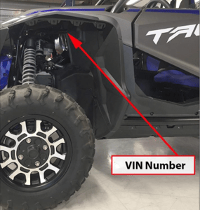 2019 – 2021 Honda Talon 1000S2/S4 VIN location