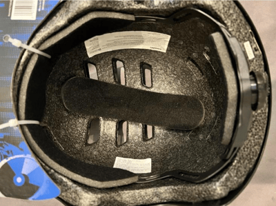Location of label inside the helmet