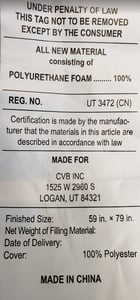 Federal tag located on the underside of the head panel of the mattress.