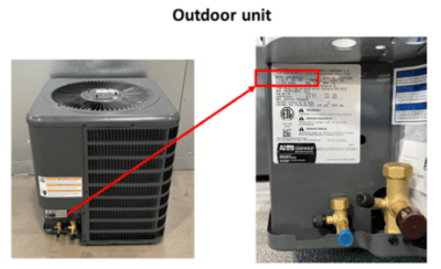 Location of model number on outdoor condenser