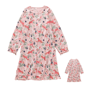 Recalled AllMeInGeld Children's Nightgown with Matching Doll Nightgown in Pink with Unicorn Print
