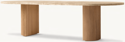 Recalled RH Byron Emperador Dining Table in Natural Oak/Gold Emperador Marble