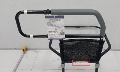 Model number "KDB504A01FT" is printed on a label located on the frame, either on the bottom foot tube or on the horizontal cross tube of the recalled Sangohe bed rail