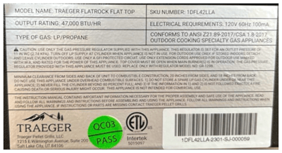 Silver Color label Located on the Rear With SKU Number 1DFL42LLA