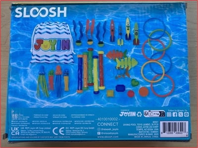 Recalled Sloosh Dive Sticks, Model 40041 (back of box)